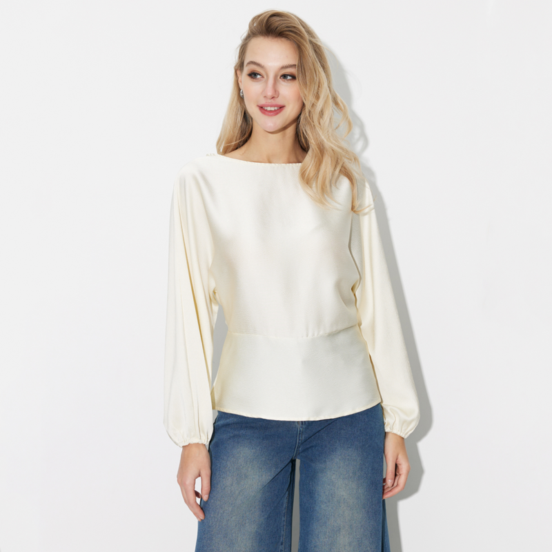 Taop & za Damen Sommersaison neue Mode vielseitige einfarbige Top Light Satin Langarmhemd
