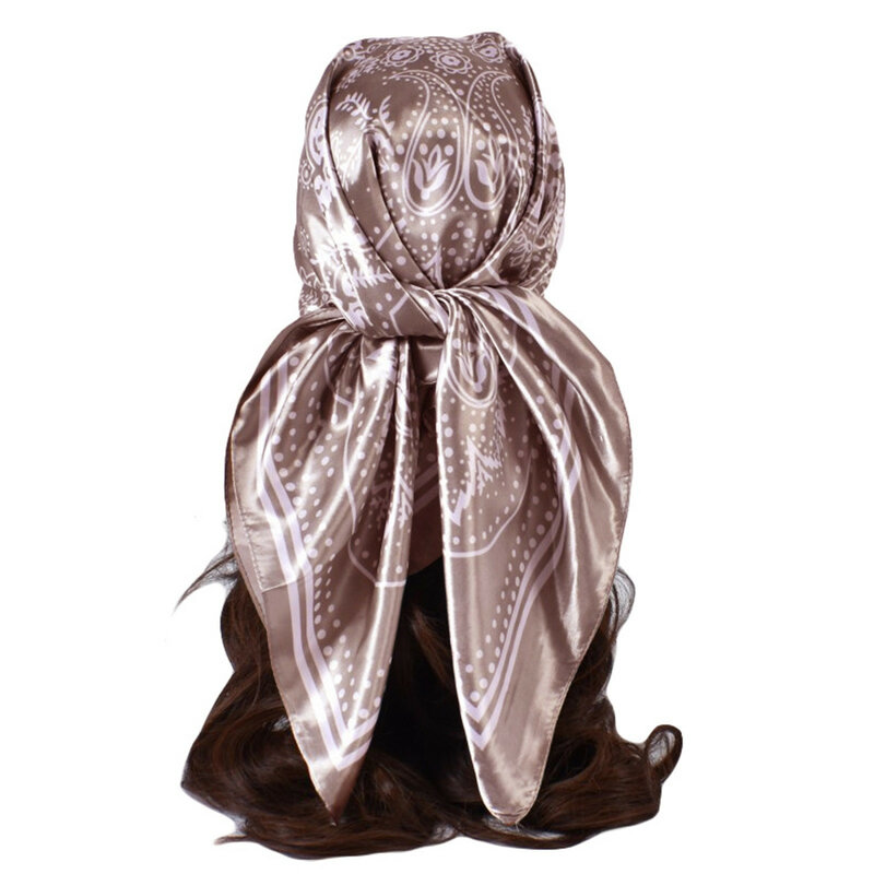 Bufanda cuadrada de seda satinada para mujer, pañuelo para el pelo, envolturas para la cabeza para dormir, bufandas cuadradas de seda de 90cm, turbante de flores de mano, chal