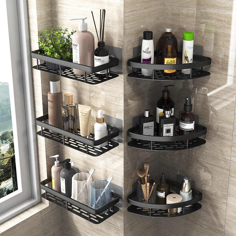 prateleira de banheiro liga de alumínio prateleira de chuveiro acessórios de banheiro maquiagem armazenamento de organização sem perfuração prateleira parede