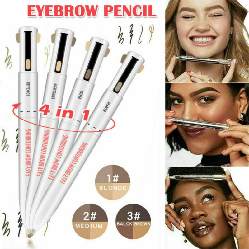 EyeblogugPays l-Crayon de maquillage 4 en 1 pour femme, stylo à sourcils, imperméable, longue durée, surbrillance, lointain, 4 couleurs