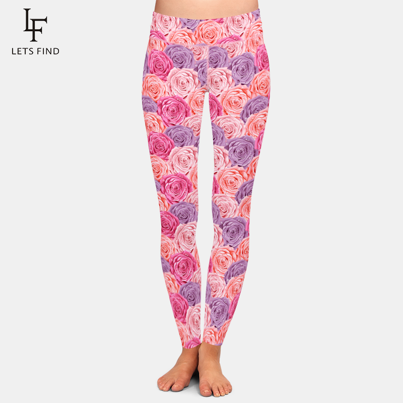 Letsfind mulheres de cintura alta quaility leggings 3d rosa impressão fitness legging inverno calças quentes