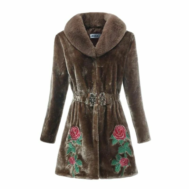 Novo casaco de pele feminina meados de comprimento outono inverno imitação de vison para baixo jaqueta gola de pele de raposa versão coreana magro ajuste quente feminino lã
