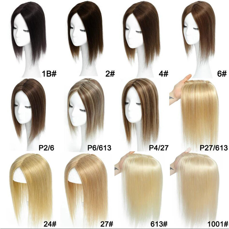Toppers para el cabello de 7x10cm, postizo marrón Natural liso, cabello humano 100% Real brasileño para mujer, extensión de cabello con Clip de 10 ''-14''