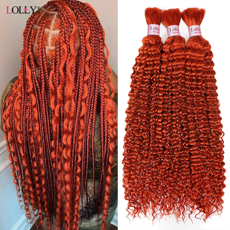 Warna jahe rambut manusia massal untuk mengepang gelombang dalam bundel rambut manusia tanpa kain untuk ekstensi rambut wanita 100g