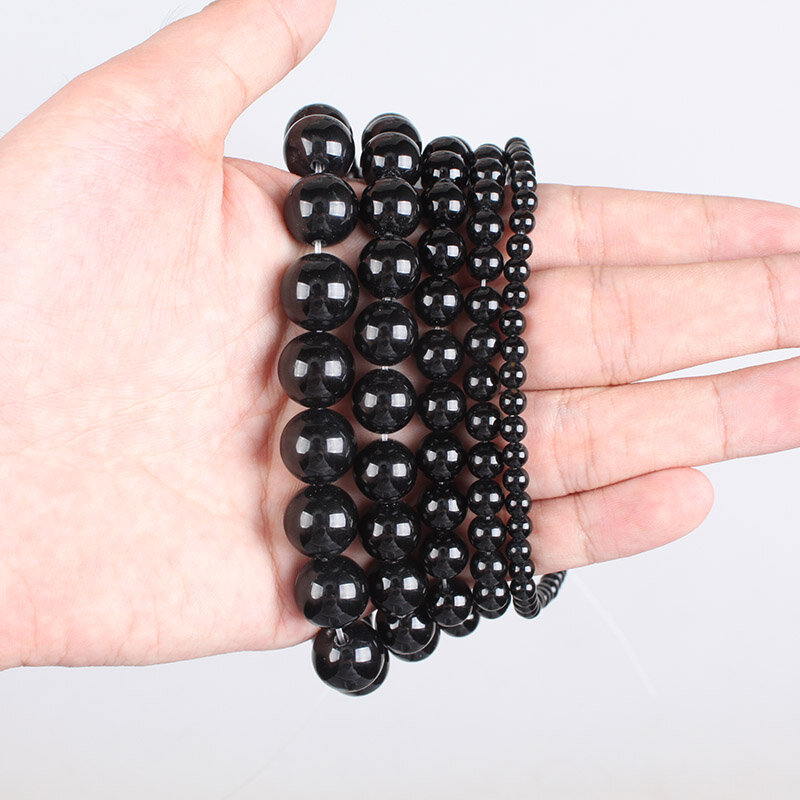 Perline di pietra naturale tormalina nera gemma perline di pietra branelli allentati rotondi 4 6 8 10 12mm per bracciali collana creazione di gioielli fai da te