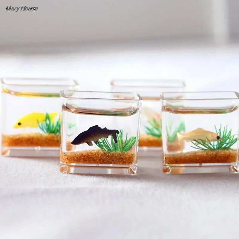 Gorący domek dla lalek miniaturowy szklane akwarium na ryby miska akwarium domek dla lalek ozdoba domu zabawka do naklejek dla lalek