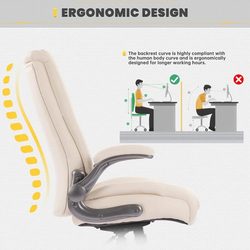 Big and Tall Office Chair 400lbs, Large Heavy Duty High Back Executive Computer Office Desk Chair Flip-up Arms Wide Thick Seat