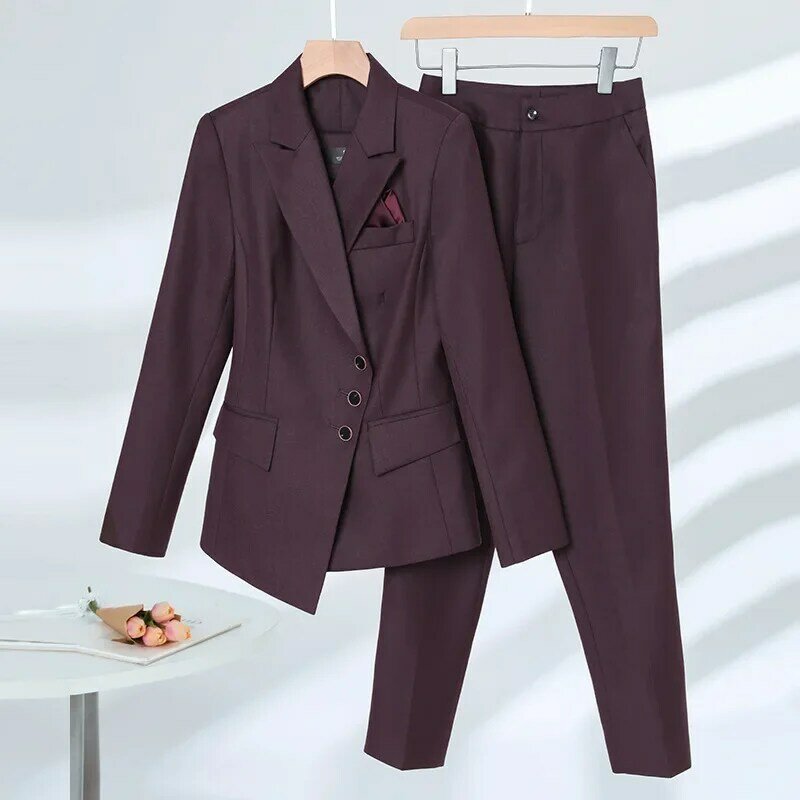 Conjunto de traje de 2 piezas para mujer, Blazer y pantalones de oficina, ropa de trabajo de negocios, abrigo elegante Formal, vestido de graduación, color caqui, Primavera