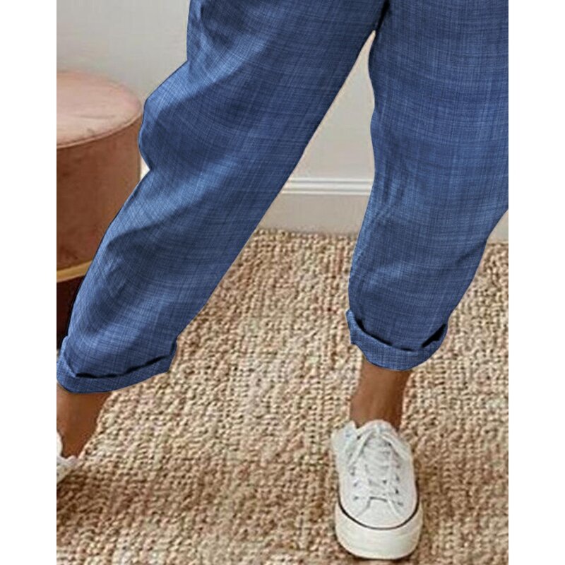 Pantaloni estivi da donna con coulisse in tinta unita con Design tascabile pantaloni Cargo lunghi femminili Streetwear Solid Casual abbigliamento donna