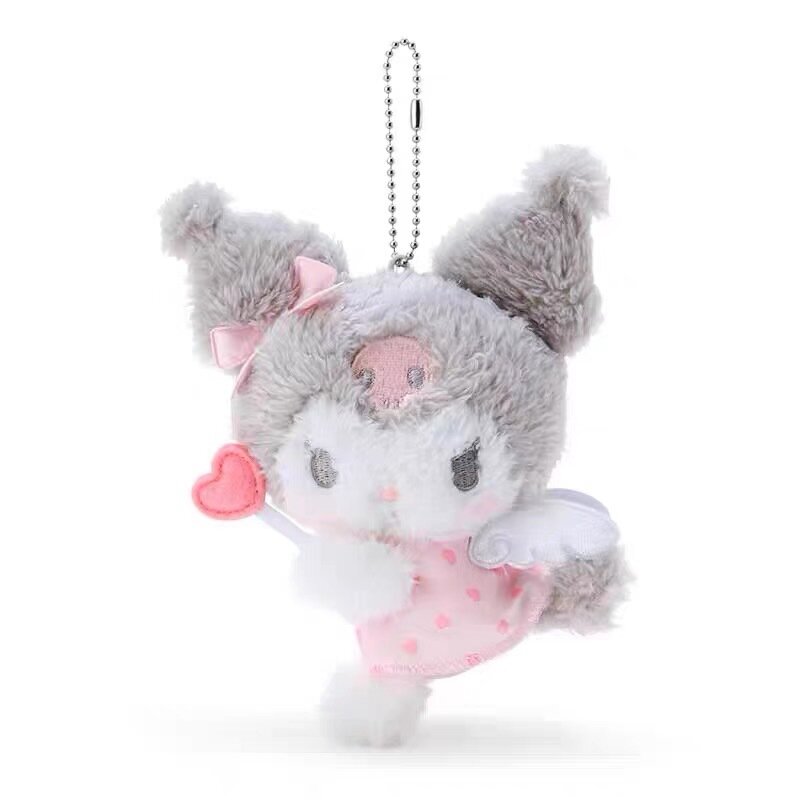 Sanrio Anime Cartoon Plush Pendant Angel Kuromi Cinnamoroll Kawaii Keychain for Kids Girls Cute Key Chain Ornament Toys Gift
