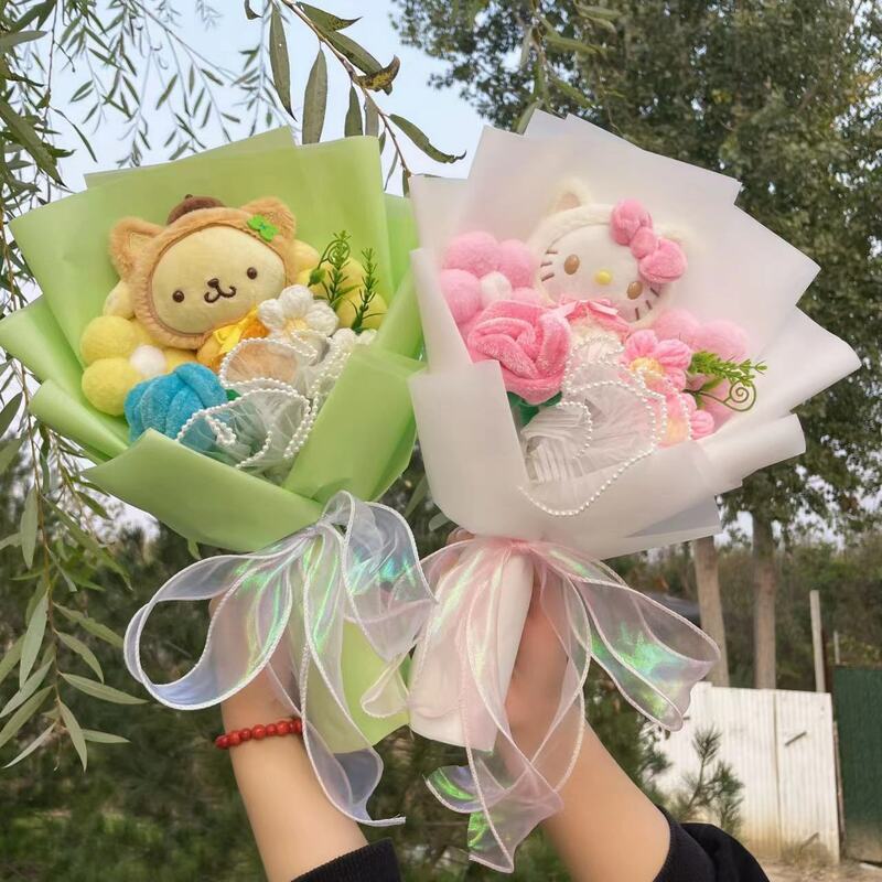 Bouquet de fleurs en peluche My Melody Kuromi, Cinnamoroll, Kt Cat, Butter, Creative, Cartoon, Leon, Christmas, Graduation, Birthday Gift