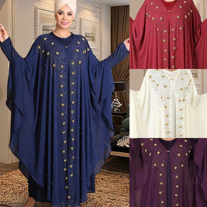 Eid Ramadan Abaya per le donne abito africano in raso per le donne Cardigan abiti musulmani Largo caftano Islam Dubai abito lungo arabo nuovo