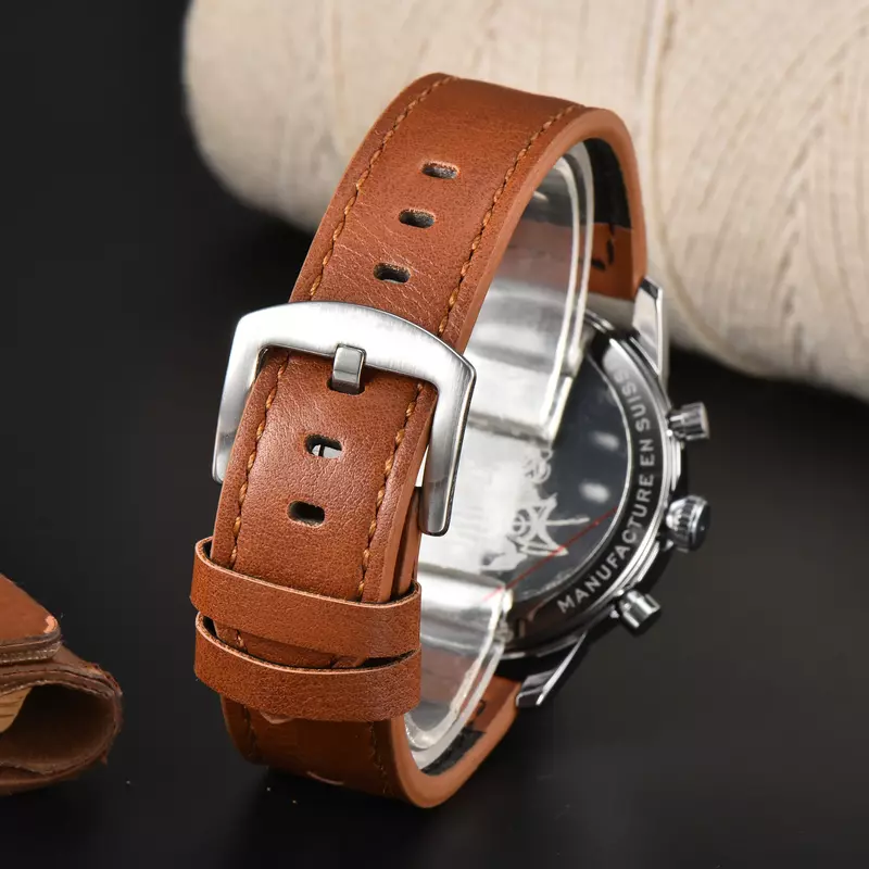 Reloj de pulsera de cuarzo para hombre, cronógrafo de lujo, con fecha automática, correa de cuero, AAA