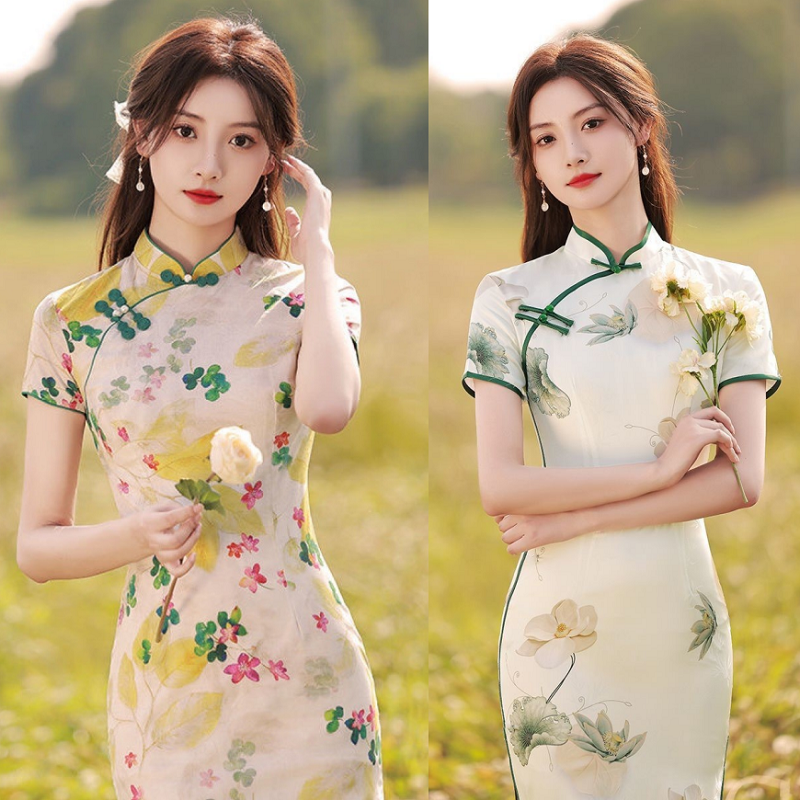 Długie Qipao 2024 nowych ulepszonych damski, wiosenny i letnich młodych temperamentów eleganckich chińskich klasycznych kobiet Qipao