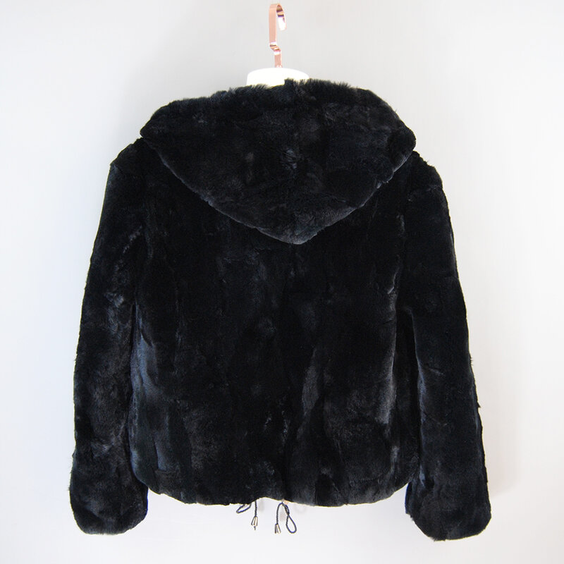 Abrigo con capucha de piel de conejo Rex Real para mujer, chaquetas de piel de conejo Rex natural suave, abrigo grueso para mujer, nuevo, Invierno