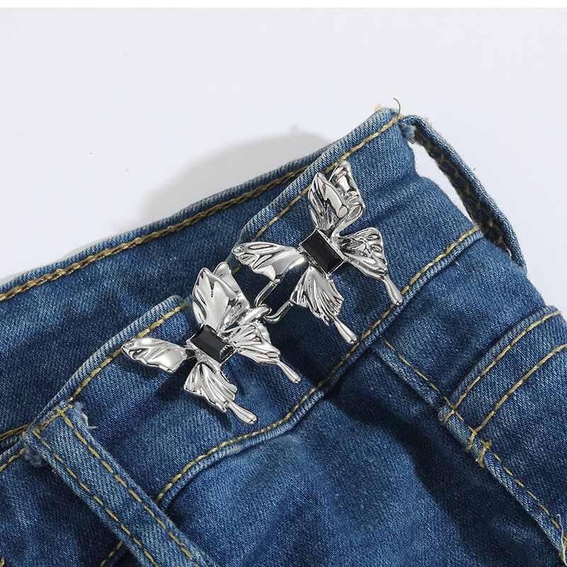 1 Pair Butterfly Pants Button Waist Tightening Clip Adjustable Clasp for Jeans Detachable Buckle Metal Pin Women Men Accessories