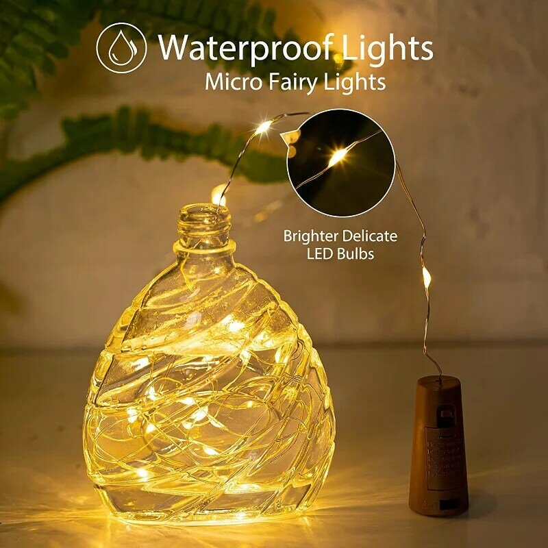 Stopper botol tali lampu LED, daya baterai Garland kawat tembaga tali lampu untuk DIY pesta Natal dekorasi pernikahan