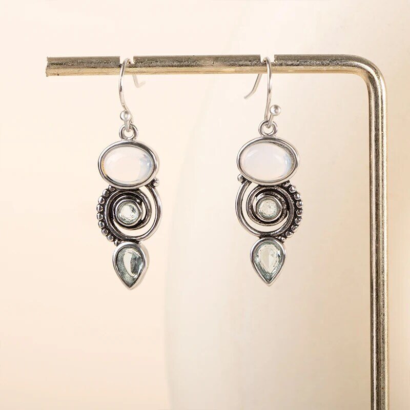 Bague Ringen Silver Color drop Earrings For Women Synthetic Moonstone Fashion Ear Jewelry Female Party ear-drops Gift Wholesale