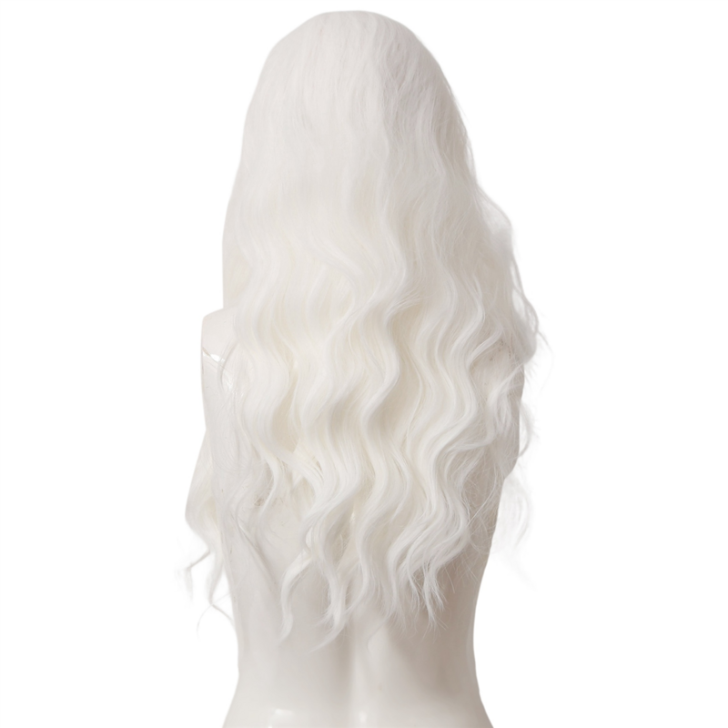 Wig keriting berombak besar putih, rambut palsu serat kimia keriting kawat suhu tinggi untuk pesta Cosplay penggunaan sehari-hari