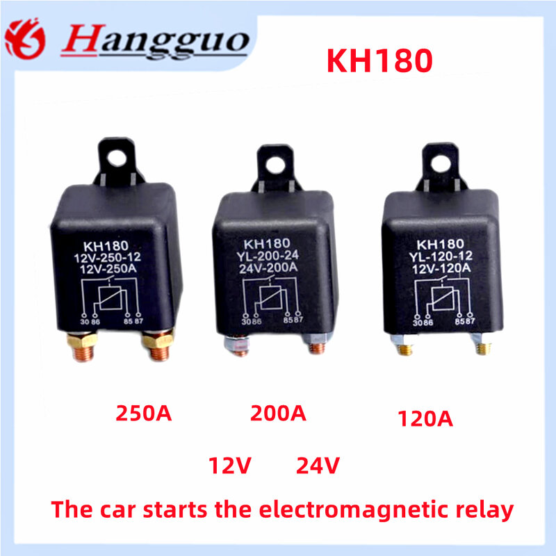 Relé KH180 eletromagnético automotivo, 12V, 24V, 120A, 200A, 250A, começo atual alto, pré-aquecimento, relé normalmente fechado