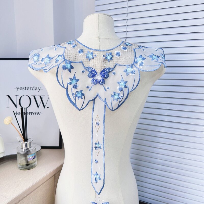 Lace Up Shawl Blue Studded Embroidered Fake Collar Chinese Style Fake Collar Cloak Fake False Collars Dress Blouse Decor