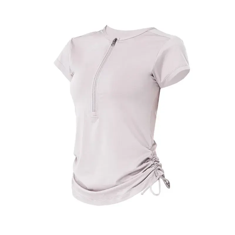 T-shirt sportiva a maniche corte da Yoga con coulisse con cerniera cappotto Fitness da donna traspirante abbigliamento da Yoga da corsa ad asciugatura rapida