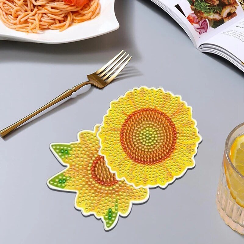 10Pcs Sunflower Coasters Kits With Holder For Beginners Adults And Kids Art Craft Supplies Easy Install Easy To Use