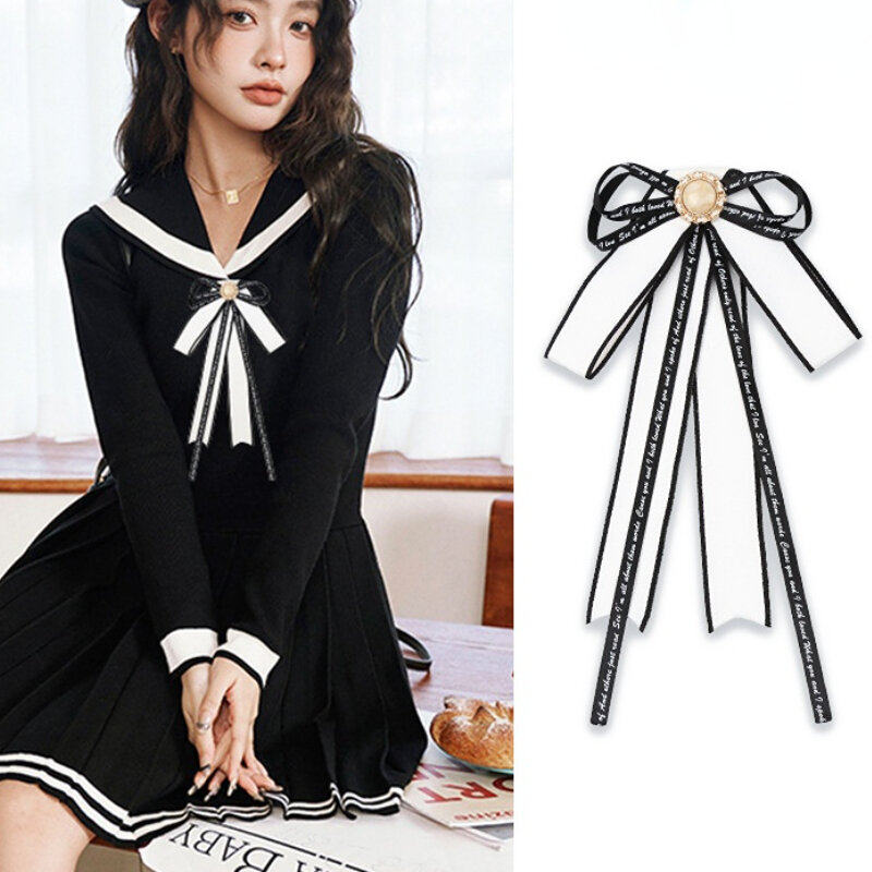 Bow Tie for Women's College Style British Korean Collar Flower Pins Streamer Ribbon Sweater Shirt Accessories Handmade Bowtie