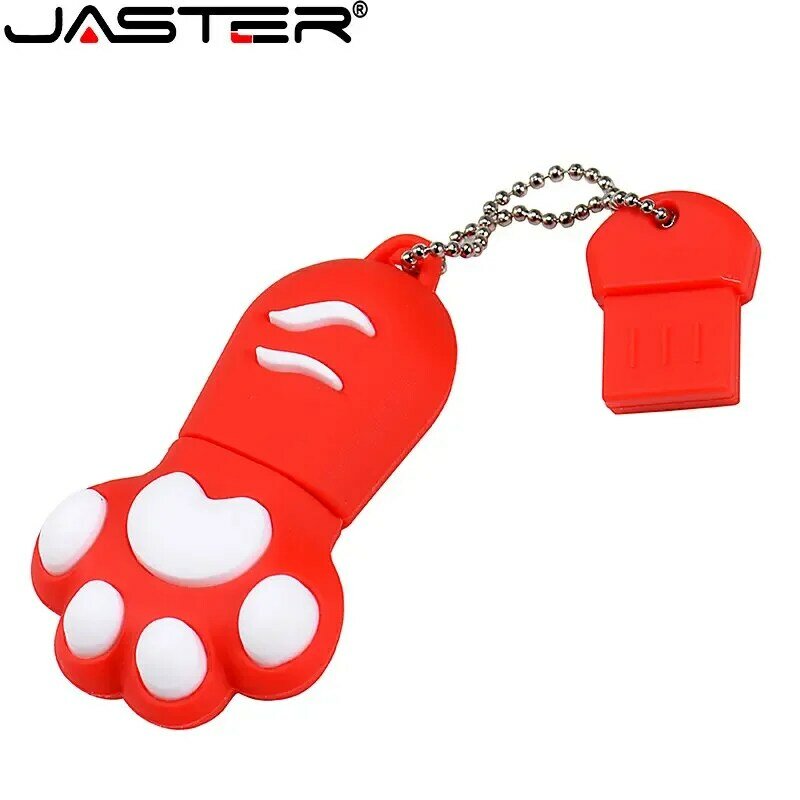 JASTER-Cat Paw USB Flash Drives, Pen Drive colorido, Corrente chave livre, Memory Stick, 16GB, 32GB, 64GB, Pendrive marrom, vermelho, disco U, azul, 8GB