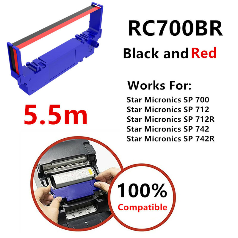 Ruban d'encre de qualité, noir et rouge, 6 ~ 24PK SP-700 RC-700 RC700BR, Compatible avec les imprimantes STAR RC-700BR, SP700,712,742