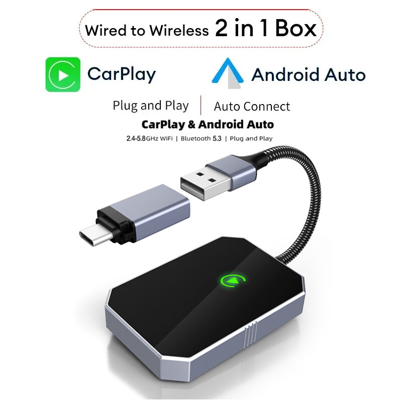 Adaptador Auto Android sem fio CarPlay, Smart Mini Box, Plug and Play, Wi-Fi, Conexão rápida, Universal, Nissan, Hyundai, Kia