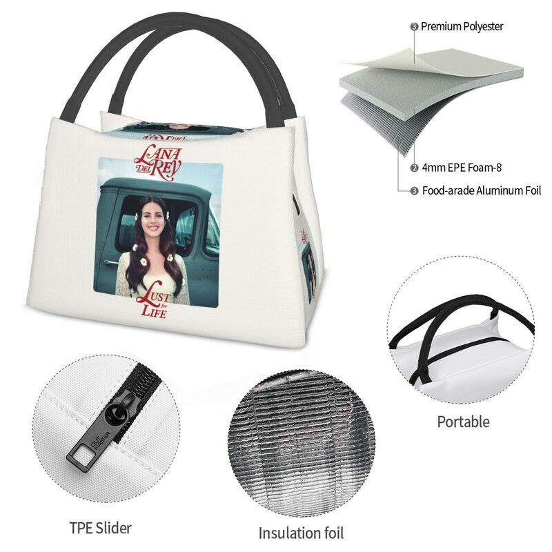 Lana Del Rey LOGO Printed Thermal Insulated Lunch Bag Women Portable Lunch Container for Outdoor Camping Travel Meal Food Box
