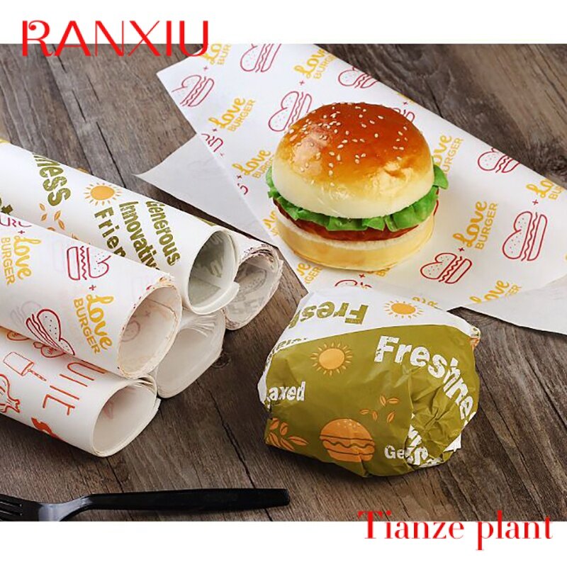 Kertas lilin kustom kertas pembungkus tahan minyak untuk kertas sandwich hamburger untuk pengemasan makanan