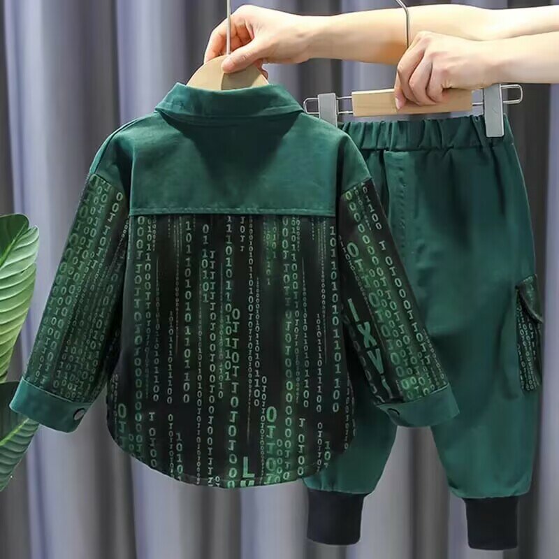 Zestaw ubrań dla chłopców wiosenny i jesienny nowy koreańska dziecięca koszula z długim rękawem + spodnie z kieszeniami dzieci stroje dla dzieci 2-9 lat