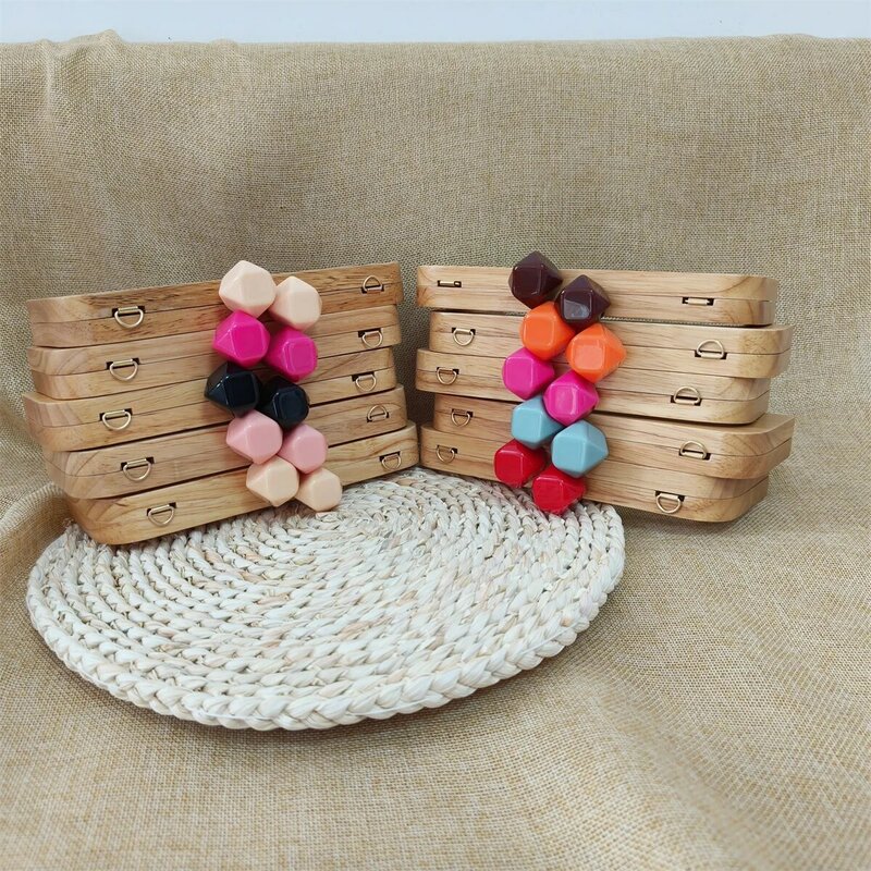 DIY Handmade Accessories 20cm Wooden Handbag Handle Frame Colorful Kiss Clasp Candy Resin Clasps Purse Frames For Sewing Bags