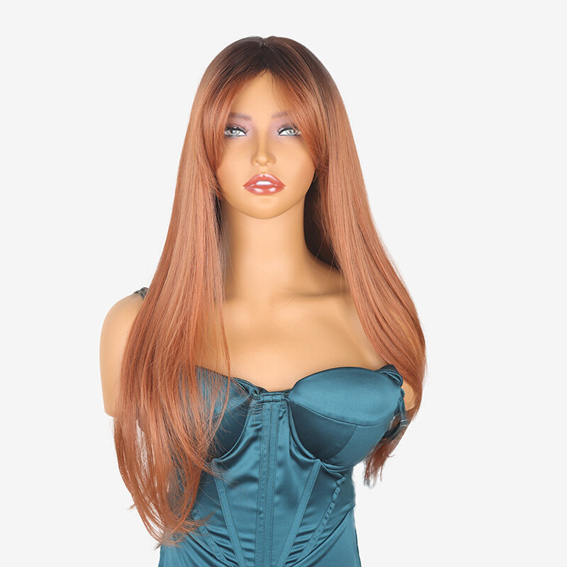 SNQP rambut palsu lurus panjang wanita, Wig coklat BERGAYA BARU untuk pesta Cosplay harian serat suhu tinggi tahan panas 70cm