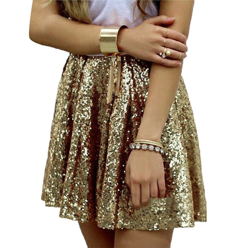 Ladies Sensual Loose Sequin Skirt 2024 Hot Selling Women'S Fashion High Waist Pleated Solid Color Short Skirt De Mujer Medio Set