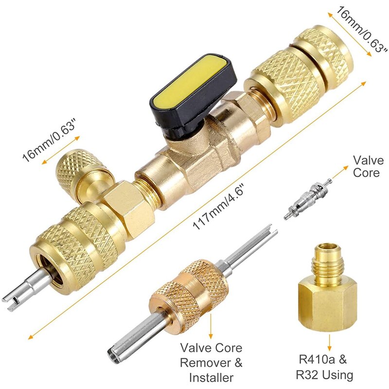 Инструмент для снятия сердцевины клапана R410A R22, монтажный инструмент двойного размера SAE 1/4 и 5/16 портов для системы ОВКВ R404A R407C R134A R12 R32