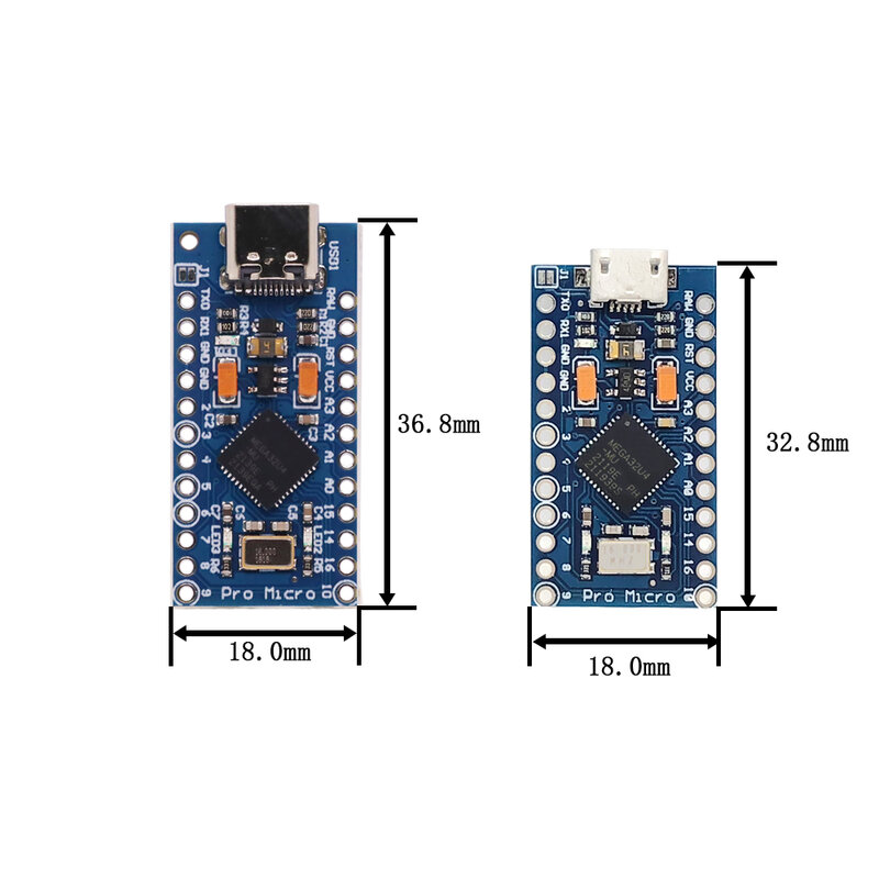 MINI USB Pro Micro для Arduino ATmega32U4 5 В/16 МГц 3,3 В/8 МГц, модуль с 2-рядным штырьковым разъемом Leonardo, интерфейсная плата Usb типа C