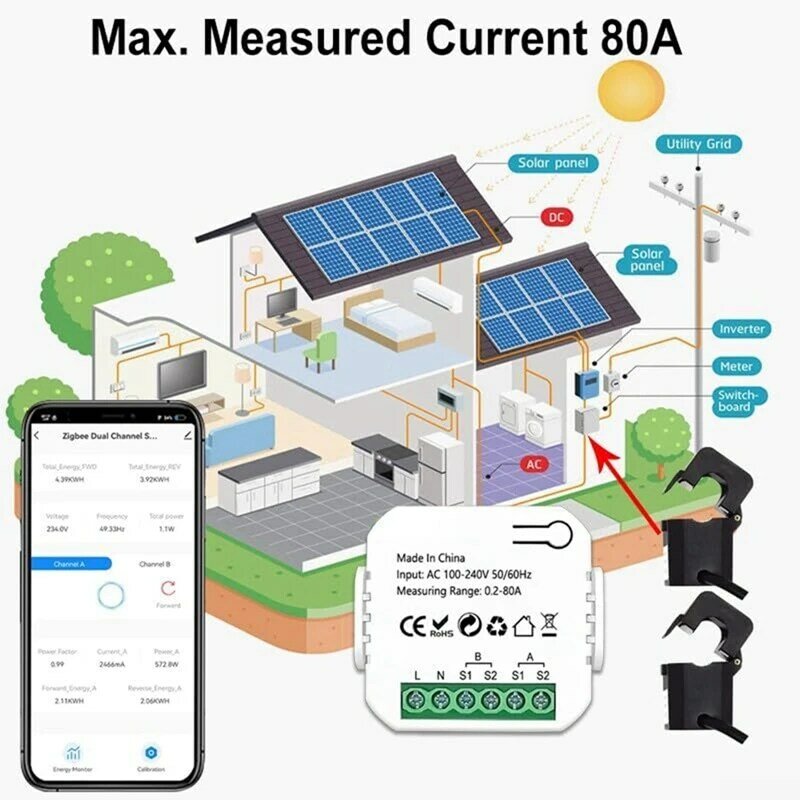 Tuya-インテリジェントエネルギーメーター,wifi,太陽光発電システム,生産消費,双方向モニター,2カラット