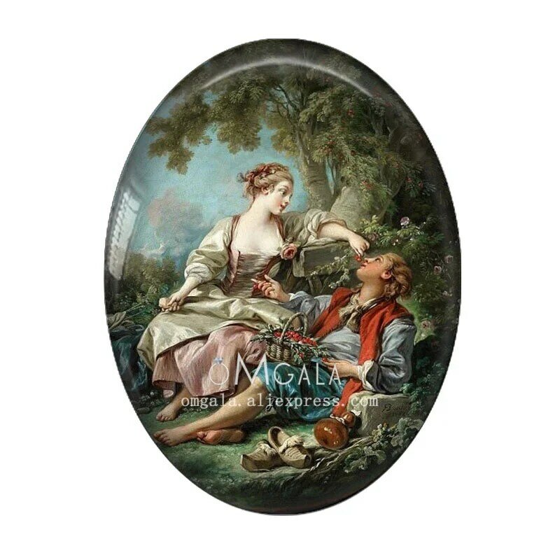 Retro Couple Oil Paintings Gentlemen and Ladies 13x18mm/18x25mm/30x40mm Oval photo glass cabochon demo flat back Making findings