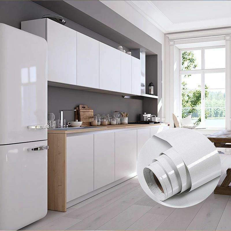 Película de PVC autoadesiva branca pérola, renovação de móveis decorativos, adesivo para armário de cozinha, parede impermeável, DIY