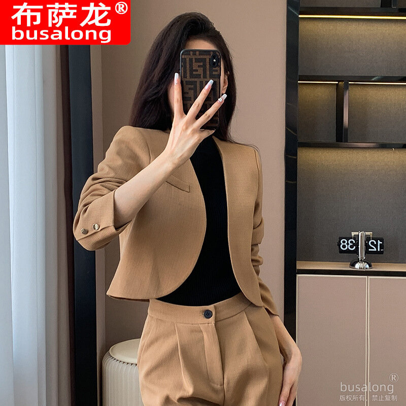 Autumn 2023 New Style Capable Elegant Women's Clothing Young Adult Lady like Woman Style Coffee Color Business Suit Two-Piece Su