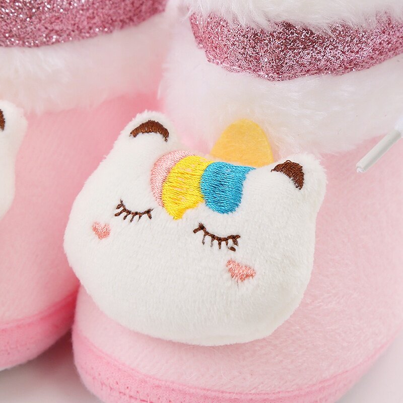 الوليد الطفل الأحذية الأحذية لطيف الكرتون صبي فتاة طفل الشتاء أفخم الثلوج الجوارب الدافئة سرير الرضع الأحذية