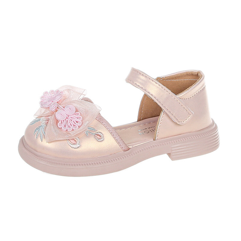 Sandales brodées de style chinois pour filles, chaussures simples, princesse, grand enfant, été, nouveau, 2024