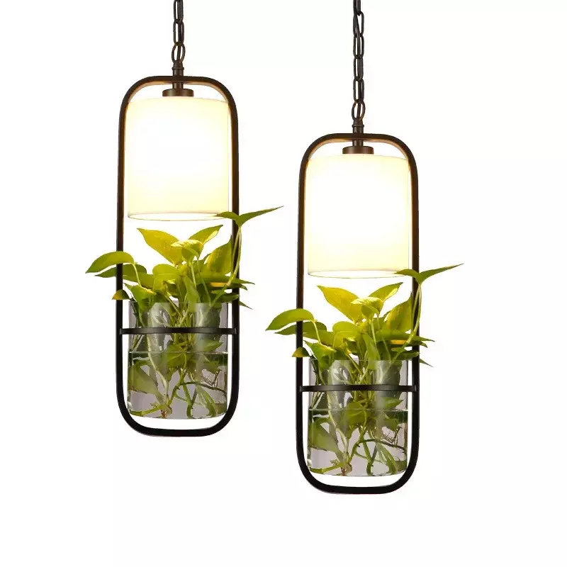 New Chinese Creative Restaurant Study Bar Balcony Glass Decorative Lamps and Lanterns Modern Iron Art Plant Chandelier
