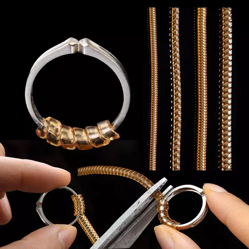 1/4 buah alat pengurang ukuran cincin, cincin berbasis pegas Spiral, alat pengatur ukuran pengencang transparan tidak terlihat, pelindung perhiasan