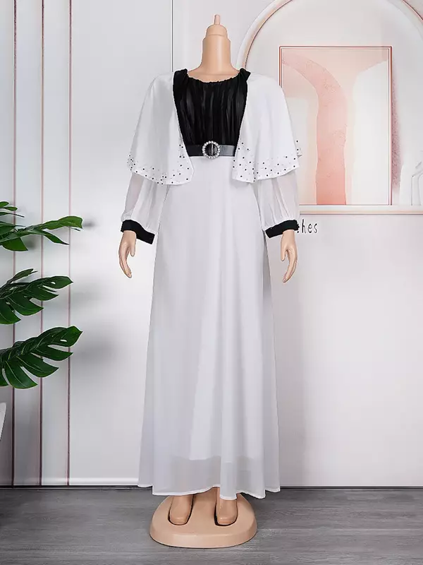 2023 muslimischen langen Rock afrikanischen Frauen kleid große Chiffon Farbe Patchwork Kleid s9716