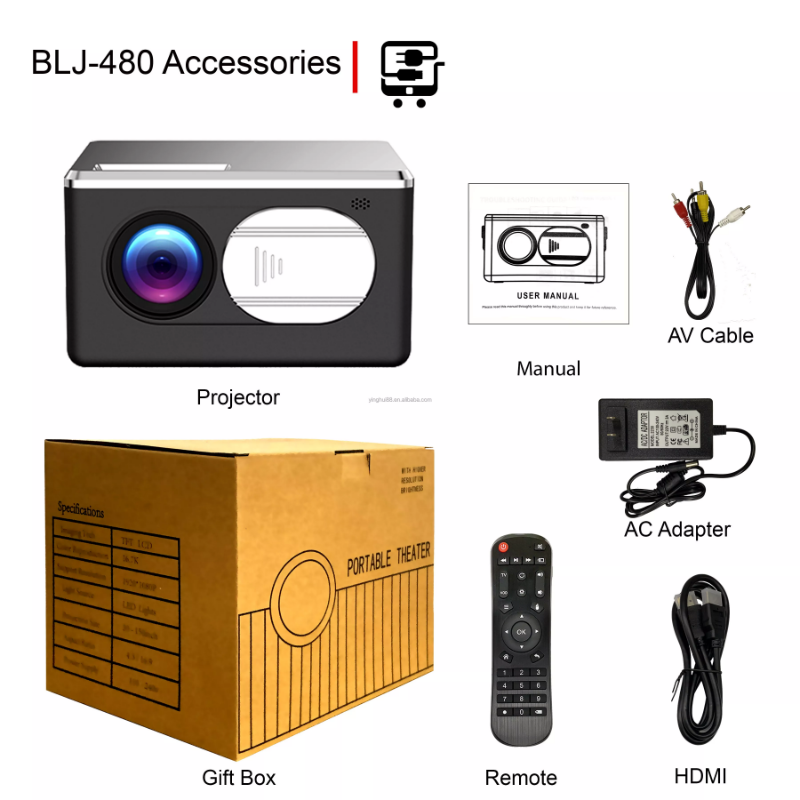 Blj 2022 LEDミニプロジェクター,4k,USB,ホームシアター,プロのビデオスクリーン,明るいプロジェクター付き,ベストセラー480