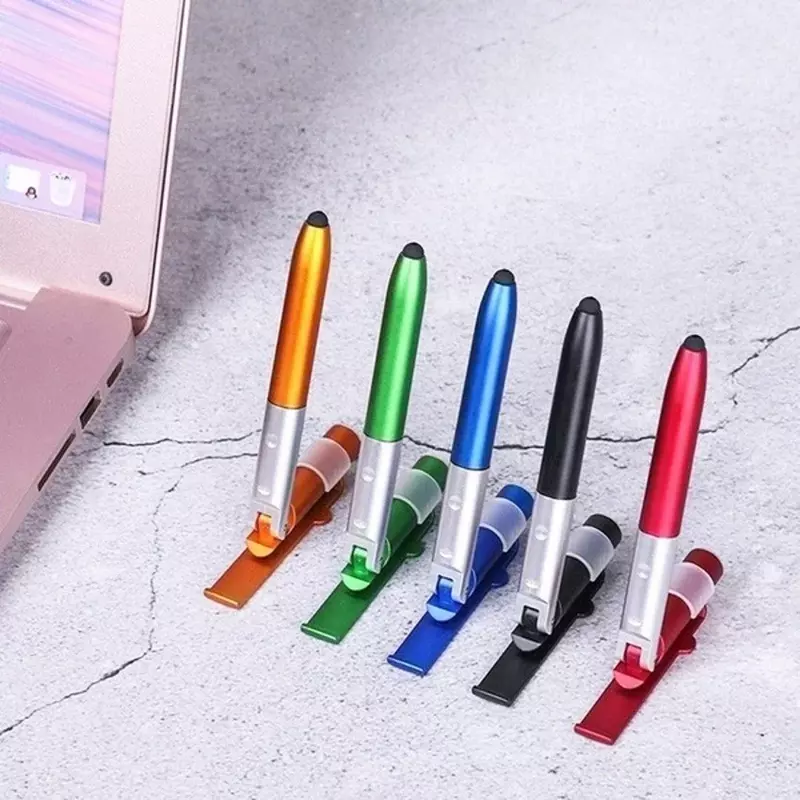 4 In 1 Multifunction Ballpoint Pen with LED Light Fold Phone Holder Night Read Writing Pencil Office School Student Stationery